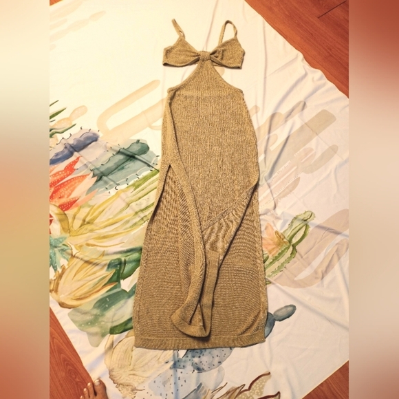 Beige Botany Bohemian Knit Coastal Bodycon Cut Out Y2K Indie Sleeze Maxi… - Picture 7 of 8